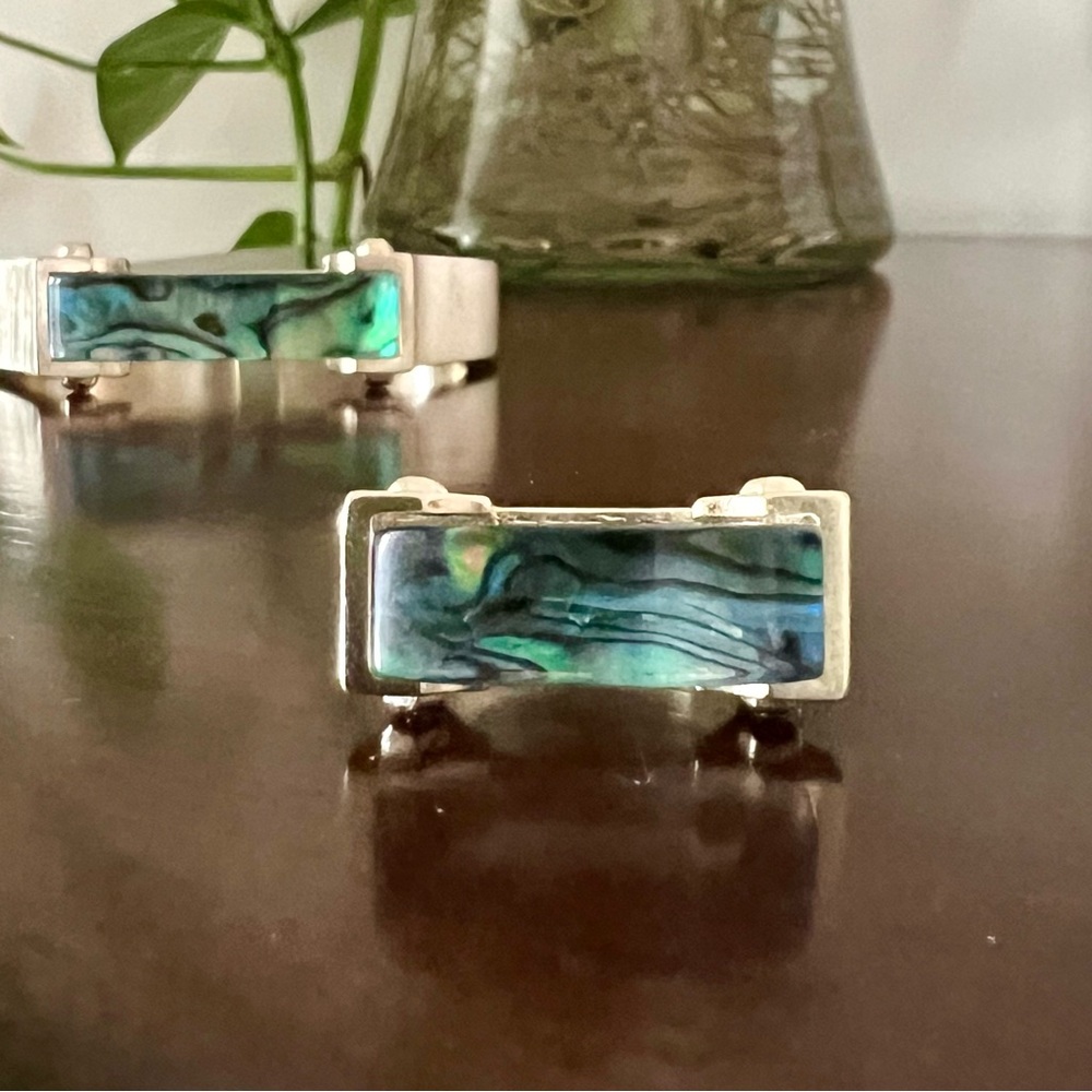 Sterling Silver Abalone Inlay Ring - Iridescent Blue-Green